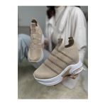 Nstil Günlük Kadın Bej Triko Sneaker Gizli Topuk Taşlı Oval Burun Rahat Nefes Alabilen Spor Ayakkabı 271