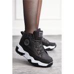 Nstil Günlük Kadın Siyah Sneaker Simli Bağcıklı Yüksek Kalın Topuklu Bilekli Rahat Spor Ayakkabı 2410