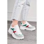 Nstil Günlük Kadın Taş Yeşil Kırmızı Sneaker Kalın Taban Bağcıklı Rahat Tiger Şeritli Spor Ayakkabı 032