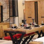 NTCollection Masif Ağaç Yemek Masası Takımı - 85 cm - 150 cm Masa + 150 cm Bank + 4 Adet Loft Sandalye