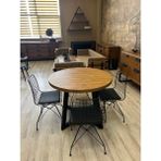 Ntconcept Round Masif Ahşap Tel Sandalyeli Yuvarlak Masa Takımı - Açık Ceviz - 100x100cm 4 Tel Sandalye