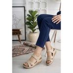 Nubbock Krem Yumuşak Dokulu Cırtlı Kadın Ortopedik Sandalet NK3160