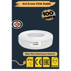 NUBLADO TTR CCA Çok Telli Elektrik Kablosu (4x1.5 mm 100 Metre) Topraklı Bakır İletken Trifaze Beyaz Kablo T