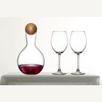 NudeGlass Kristal Şarap Karafı ve 2'li Paşabahçe Enoteca Şarap Kadehi Seti, 3 Parça, Mantar Kapaklı