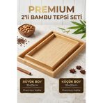 Nuha Home Dekoratif Bambu Dikdörtgen 2'li Tepsi Seti Büyük: 40x30 CM, Küçük: 35x25 CM