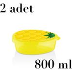 Nuit Concept 2 Adet Ananas Saklama Kabı Ev Okul Ofis Kamp Piknik Beslenme 800 ml L-00924 - Sarı - 3 Paket