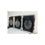 Numa Concept İslami Ayetel Kürsi Felak Nas 3'Lü Set Siyah Mdf Üzeri Aynalı Gümüş Pleksi Dini Lazer Kesim 60X42 Cm