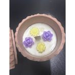 Numcandle Beton Saksıda Çicekli Mum - Pembe - Beyaz - 1 Adet