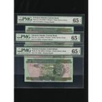 Numsimatik 3 Adet Solomon Islands Adaları 2 Dollars Seri Takipli Polymer Hybrid Pmg 65 Epq Gem Unc Çil P25 Nd 2004 S/n C/8 710831/2/3