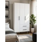 Nuna Gardırop 3 Kapaklı 2 Çekmeceli – 180X90 cm Genç ve Yatak Odası Dolabı - Beyaz