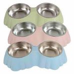 Nunbell 23 cm Kedi Köpek İçin İkili Oval Melamin Çelik Mama Kabı