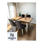 NUNKA HOME 4 Kişilik Ceviz Kelebek Yemek Masası Takımı Füme Baybface Sandalyeli Modern Tasarım