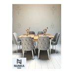 NUNKA HOME 6 Kişilik Ceviz Kelebek Yemek Masası Takımı Açık Gri Baybface Sandalyeli Modern Tasarım