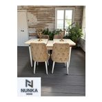 NUNKA HOME Kelebek Traverten Masa Takımı + 4 lü Cappuccino Baby Face Sandalye Modern Yemek Odası Seti