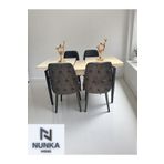 NUNKA HOME Kelebek Traverten Masa Takımı +4'lü füme Baby Face Sandalye Modern Yemek Odası Seti