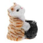 NUOBESTY 3 Parça Peluş Kedi Kalemlik Mutfak Aletleri Kedi Oyuncak Minik Kediler Mikro Figürler Kedi Süsü Hayvan Kalemi Tutucu Sevimli Masa Kalemlik Kedi Kalem Standı Pp Pamuk Orange