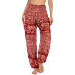 Nuofengkudu Kadın Bol Tayland Balıkçı Yoga Pantolonu Desenli Yüksek Bel Pantolon Yaz Tatili, W-şarap kırmızısı, One Size