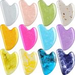 Nuogo 12 Paket Gua Sha Masaj Aleti Guasha Tahtası Kalp Şekilli Gua Sha Yüz Araçları Kadınlar için Cilt Bakımı Yüz Vücut Kas Gerginliğini Azaltır, Şişkinliği Azaltır, 12 Renk