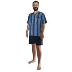 Nur Aka by Nurteks Erkek Mavi Beyaz Çizligi Cep Detaylı Büyük Beden Pijama Takımı