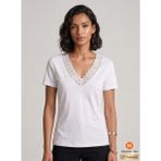 Nur Giyim Kadın Siyah V Yaka Dantel Işlemeli T-Shirt - Şık ve Rahat Basic Tişört - Beyaz