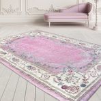 Nur Home Pembe Krem Çiçekli Süngerli Kadife Lastikli Halı Örtüsü, NRH-22