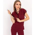 Nur Medikal Giyim Bordo Renk Likralı Doktor Hemşire Cerrahi Tek Üst Forma - 2XL