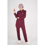 Nur Medikal Giyim Bordo Renk Sakura Model Tesettür Doktor Hemşire Scrubs Üniforma Takımı