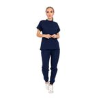 Nur Medikal Giyim Lacivert Çıt Çıtlı Hakim Yaka Soft Likra Doktor Hemşire Forma Takımı, XL Beden