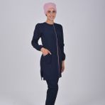 Nur Medikal Giyim Lacivert Soft Likra Hemşire Doktor Tesettür Alt Üst Takım Üniforma - 2XS