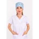 Nur Medikal Giyim Master Likra Mavi Diş Desenli Doktor Hemşire Hastane Diş Hekimi Cerrahi Bone