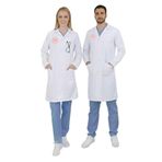 Nur Medikal Giyim Unisex Beyaz Doktor Hekim Klasik Yaka Vizit Önlük, Uzun Kollu, Uzun Boy, Sağlık Bakanlığı Yönetmeliğine Uygun