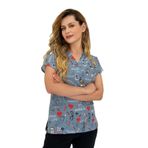 Nur Medikal Giyim Unisex Gri Nurse Life Desenli Likralı Cerrahi Hemşire Scrubs Üst Forma, S Beden