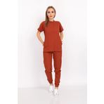 Nur Medikal Giyim Unisex Kadın Erkek Kiremit Renk Çıt Çıtlı Hakim Yaka Soft Likra Forma Takım