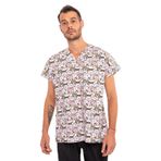 Nur Medikal Giyim Unisex Master Likra Kahverengi Ayıcık Desenli Doktor Hemşire Scrubs Tek Üst Forma, 2XL