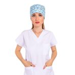 Nur Medikal Giyim Unisex Master Likra Mavi Diş Desenli Cerrahi Bone Doktor Saç Bonesi