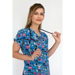 Nur Medikal Giyim Unisex Meow Kedi Doktor Hemşire Hastane Medikal Cerrahi Tek Üst Forma, Mavi, XS