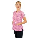 Nur Medikal Giyim Unisex Pembe Güzellik Desenli Likralı Tek Üst Forma