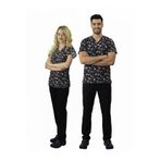 Nur Medikal Giyim Unisex Siyah Love Desenli Veteriner Doktor Hemşire Cerrahi Scrubs Üniforma Takım - 2XL