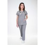 Nur Medikal Giyim Unisex Soft Likra Gri Yarasa Kol Hemşire ve Doktor Forma Takım Scrubs, XL Beden