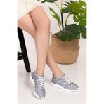 Nur Ortopedi Kadın Sneaker, Keten Gri Ayıcık Desenli, Bağcıklı Ortopedik Spor Ayakkabı, 36 Beden