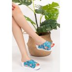 Nur Ortopedi Mavi Ilk Yardım Desenli Açık Çapraz Model Airmax Taban Ortopedik Terlik
