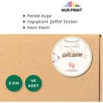 Nur Print Kişiye-Isme Özel Yuvarlak Bebek Etiketi, Yapışkanlı Parlak Kuşe Kağıt Sticker, Hoşgeldin Bebek, Doğum Günü - 5 cm