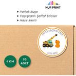 Nur Print Kişiye-Isme Özel Yuvarlak Erkek Bebek Etiketi, Iş Arabası Vinç, Yapışkanlı Parlak Kuşe Kağıt Sticker, Hoşgeldin Bebek, Doğum Günü - 4 cm