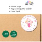 Nur Print Kişiye-Isme Özel Yuvarlak Kız Bebek Etiketi, Pembe, Bulut, Yapışkanlı Parlak Kuşe Kağıt Sticker, Hoşgeldin Bebek, Doğum Günü - 4 cm