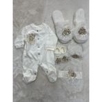 Nurcan Bebe 5463 Ithal Dantelli Tulumlu 5'li Terlikli Set - 50 cm - Coral