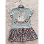 Nurcan Bebe Çiçekli Tavşan Kısakollu Elbise - Mint - Yeşil - 3 - 4 Yaş