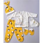 Nurcan Bebe Erkek Bebek Sarı Hello Sevimli Penguen Zıbın Takım 5 'LI-15395 - Yenidoğan