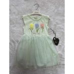 Nurcan Bebe Kabartma Çiçekli Tütütlü Elbise - Yeşil - 4 Yaş