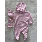 Nurcan Bebe Patikli Penye Tulum Üçlü Set - Pembe - 3 Ay