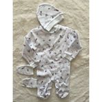 Nurcan Bebe Patikli Yelkenli Jakarlı Üçlü Tulum Set - Beyaz - 3 Ay
